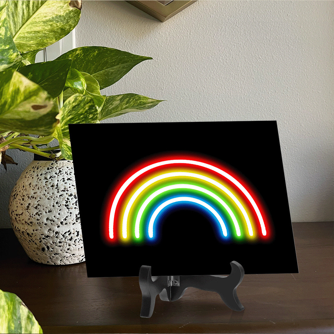 Rainbow Neon Graphic Style Table Sign with Acrylic Stand (6x8“) | Live Streamer Gaming Themed Decoration