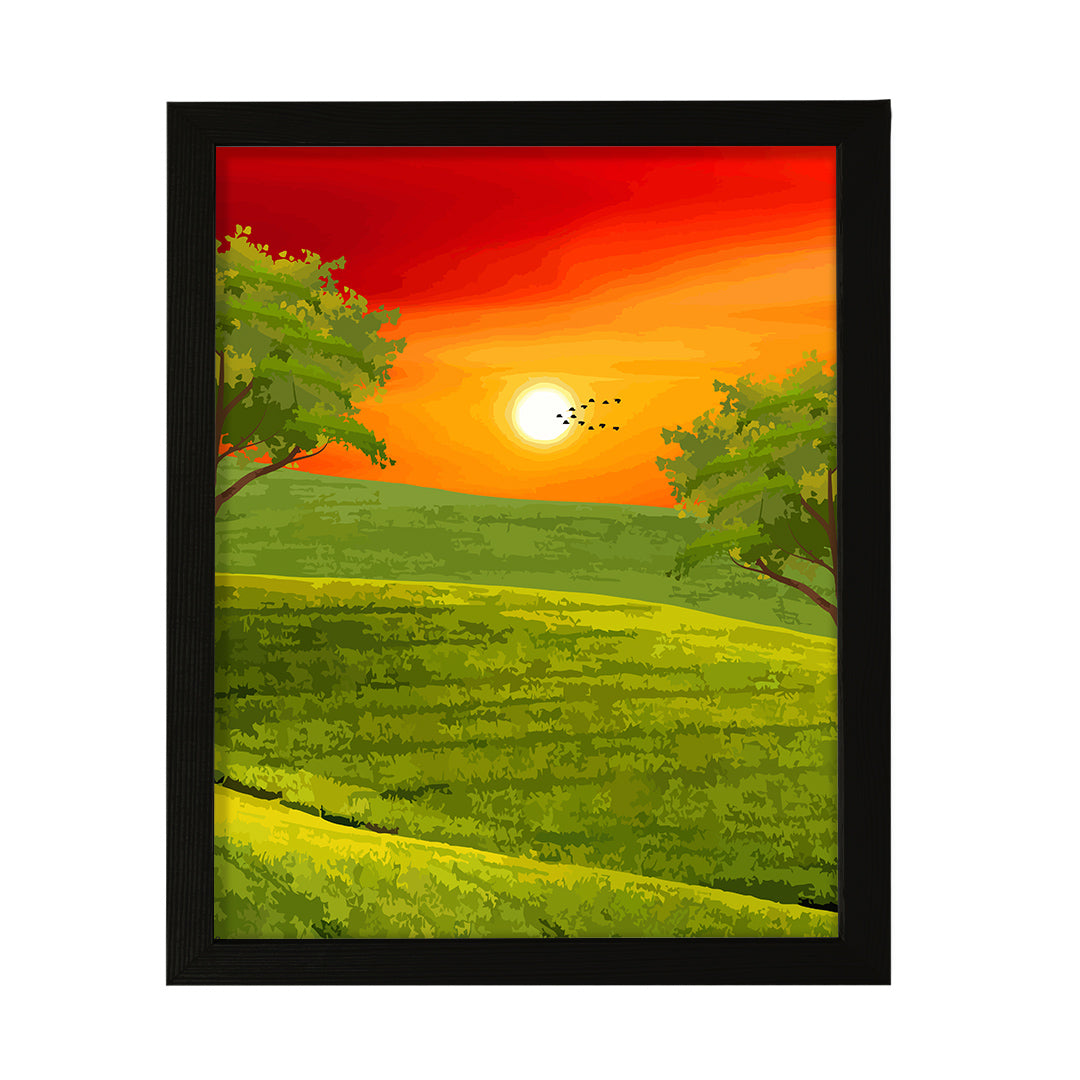 Rustic Valley Sunrise , Framed Print Sign Easy Installation | Beautiful Sunsets | Stylish Modern Decoration For The Home and Office