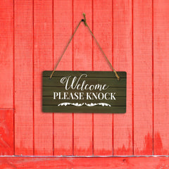 Welcome Please Knock 5x10 Hanging Wall or Door Sign | Family Home Decor