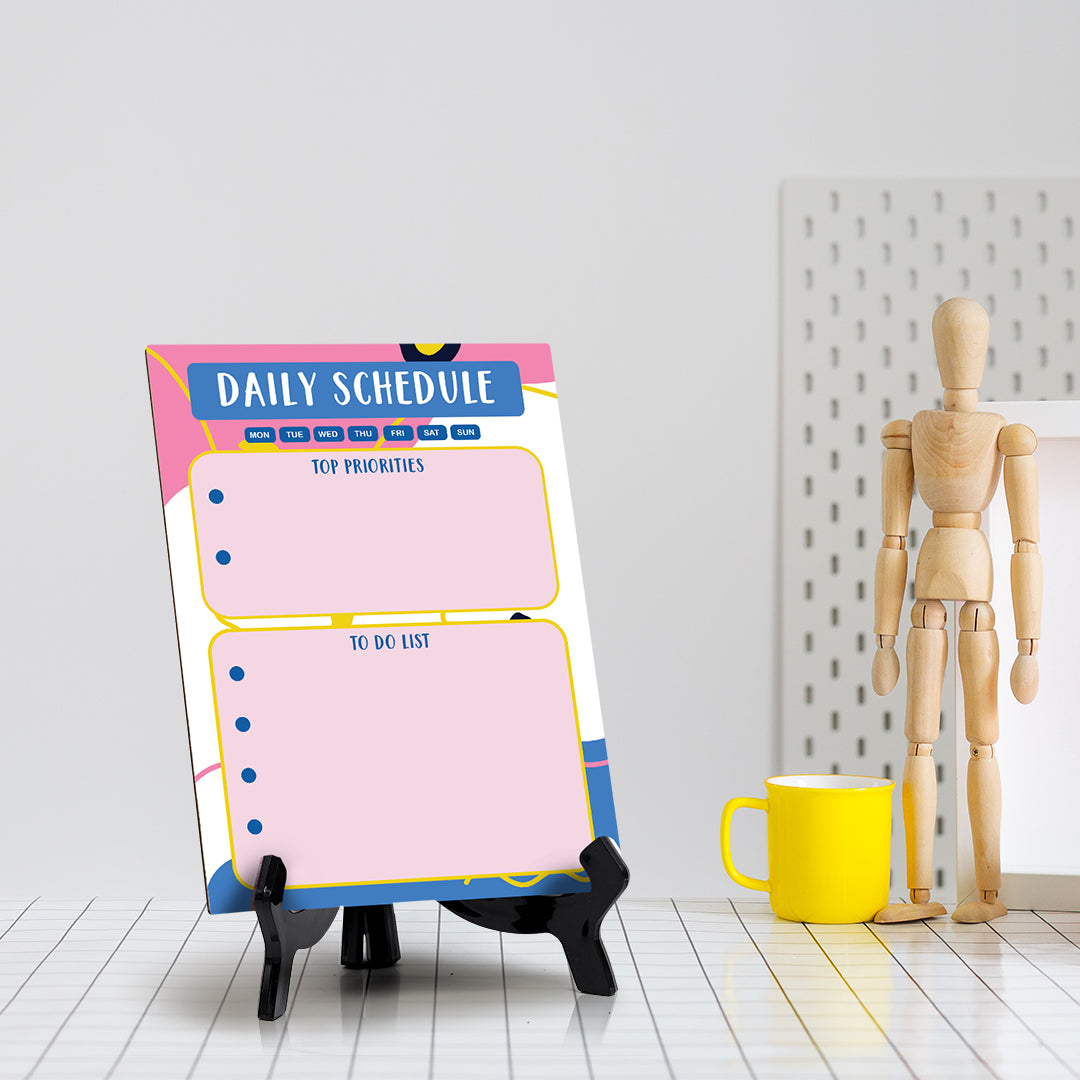 Daily Schedule Dry Wipe Liquid Chalk Table Sign (6x8") Office And Home Reminders | Personal Schedule | No Pen Included