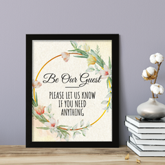 Signs ByLITA Be Our Guest - Please Let Us Know If You Need Anything, Floral FRAMED Print Short Term Rentals Guest Signage Hospitality Wall Art