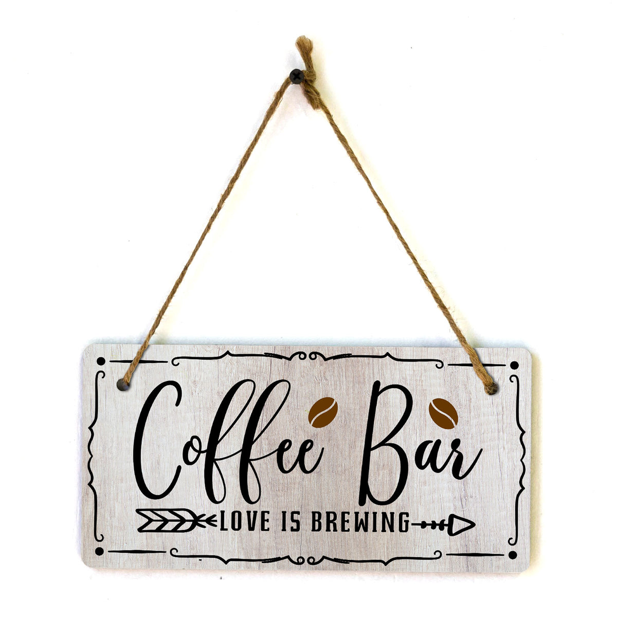Coffee Bar Love Is Brewing 5x10 Hanging Plus Wall or Door Sign | Home Decor