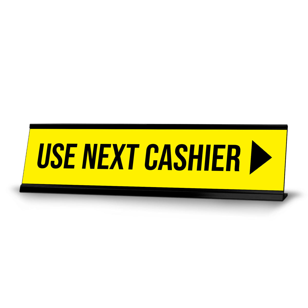 Use Next Cashier, Yellow Black Frame, Desk Sign (2x8")