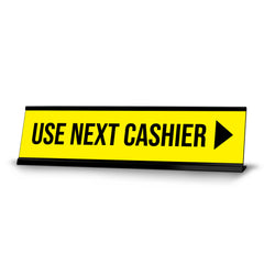 Use Next Cashier, Yellow Black Frame, Desk Sign (2x8")