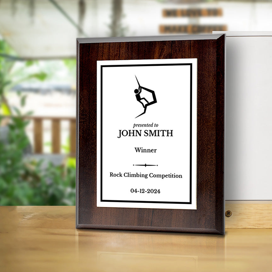 Bouldering & Rock Climbing Customizable Wooden Award Plaque | Easel Mount Option | Achievement and Recognition Personalizable Plaques