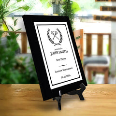 Lacrosse Customizable Black Frame Wooden Award Plaque | Easel Mount Option | Achievement and Recognition Personalizable Plaques