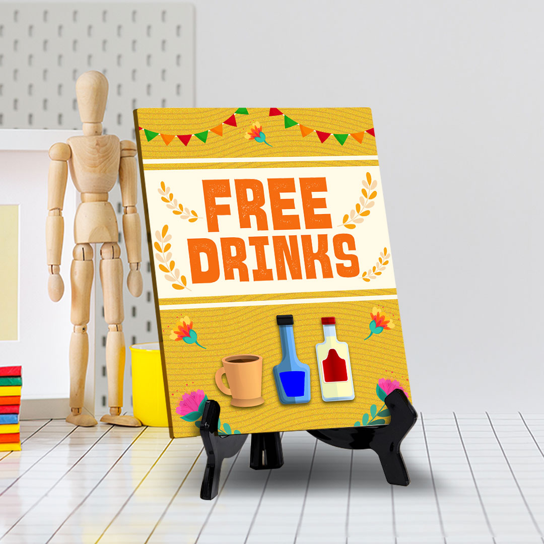 Signs ByLITA Free Drinks 2, Table Sign with Acrylic Stand (6x8“)