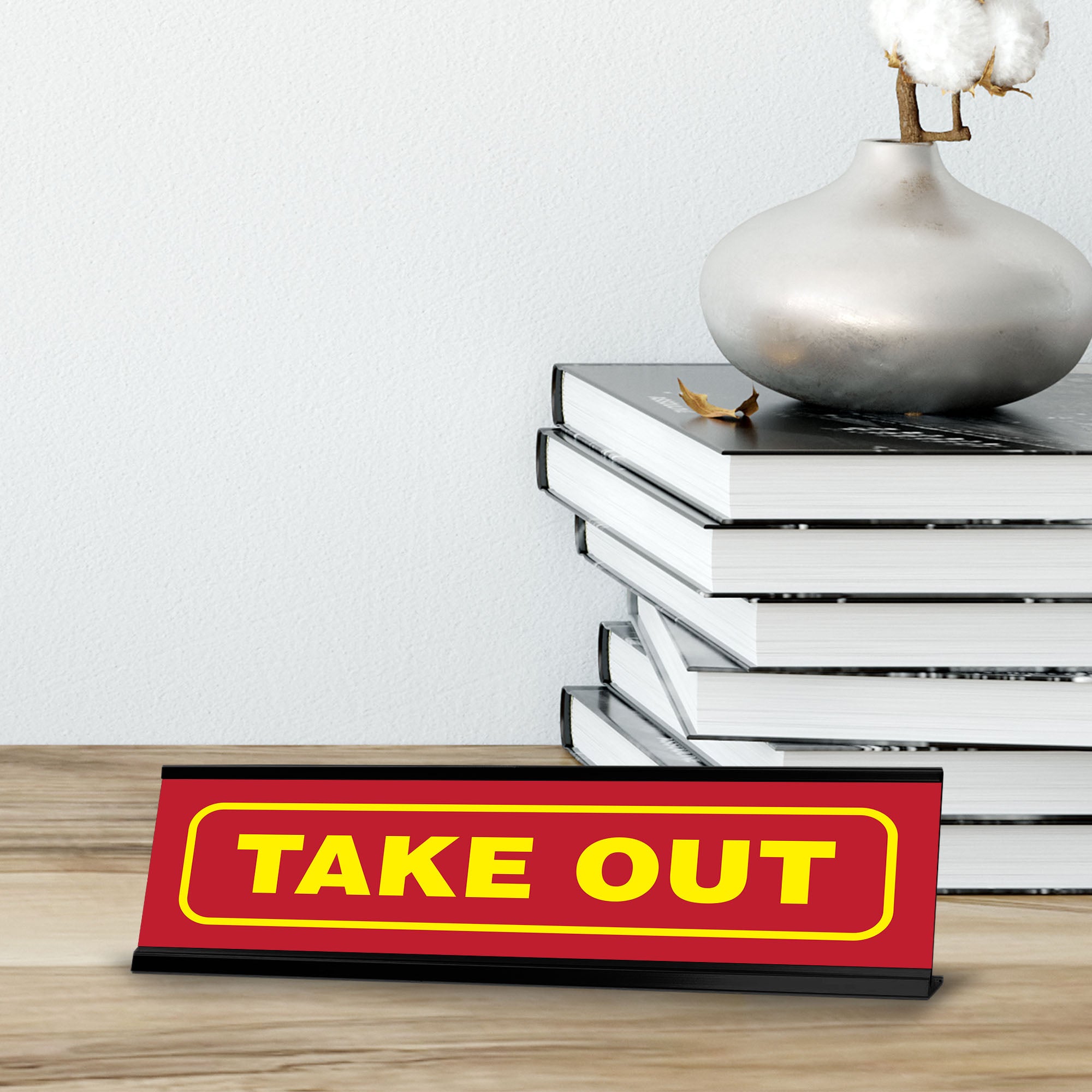 Take Out, Black Frame, Desk Sign (2x8")