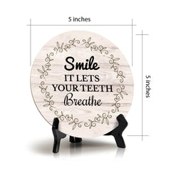 Signs ByLITA Circle Smile It Lets Your Teeth Breathe Wood Color, Table Sign (5"x5")