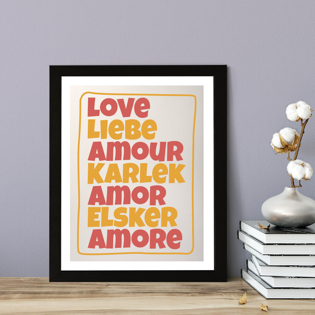 Designs ByLITA Love Liebe Amour Karlek Amor Elsker Amore, Wall Print Art | Funky Home Decor