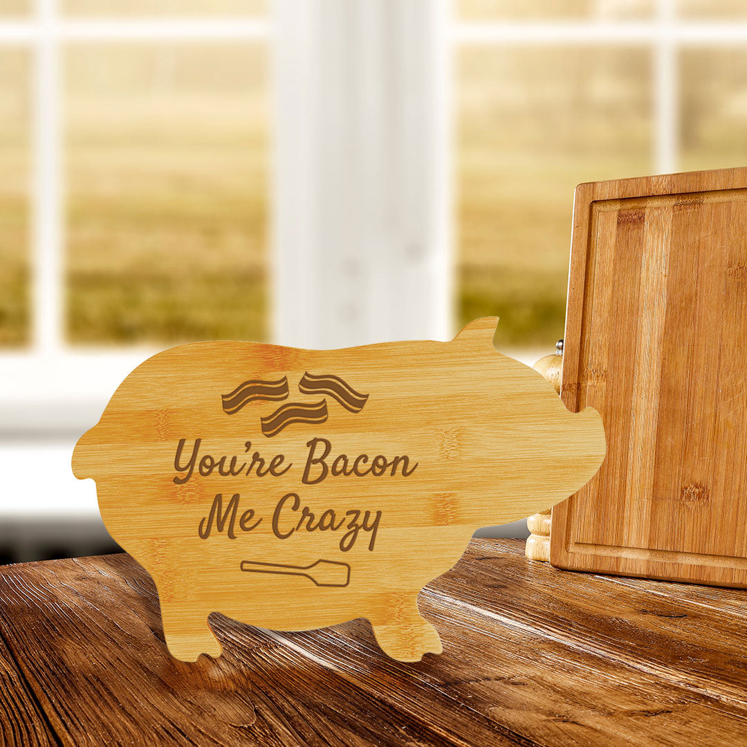 You’re bacon me crazy (13.75 x 8.75") Pig Shape Cutting Board | Funny Decorative Kitchen Chopping Board