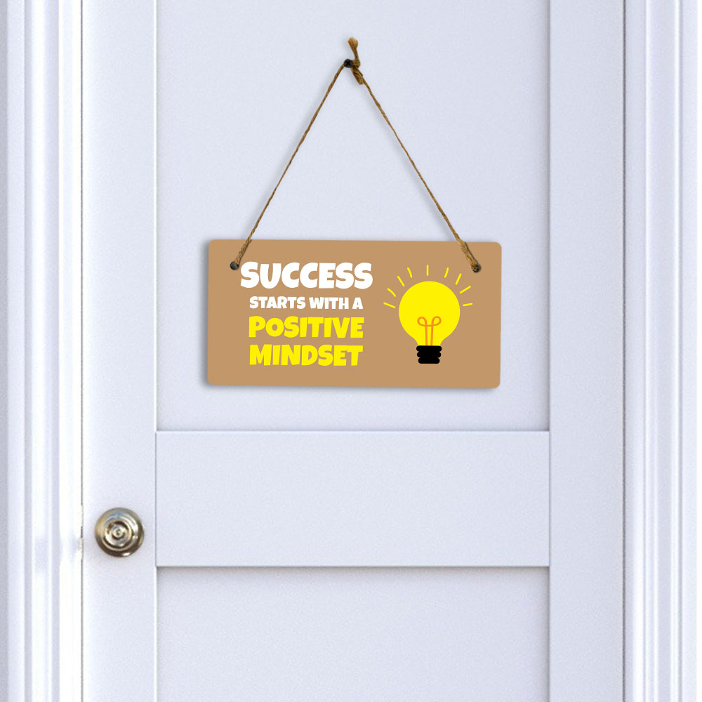 Success Starts With A Positive Mindset 5x10 Hanging Plus Wall or Door Sign | Motivational Home Décor