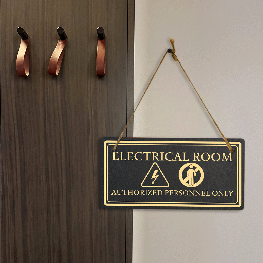 Electrical Room Authorized Personnel Only 5x10 Hanging Plus Wall or Door Sign | Rustic Twine | Workplace Safety Signage