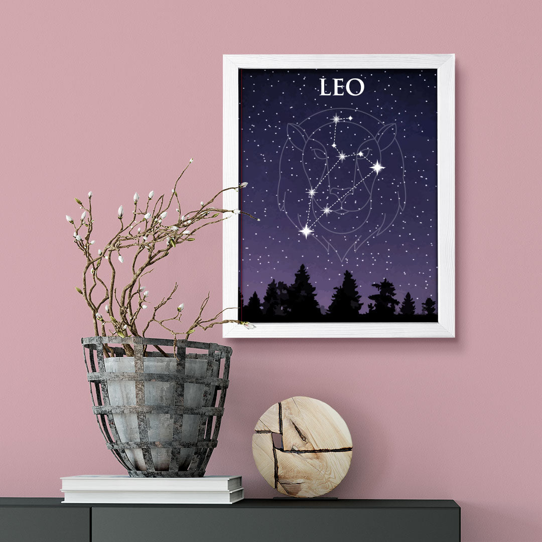 Designs ByLITA Leo Zodiac Sign Night Sky, Wall Print Art | Home and Office Decor | Astrology Star Sign Bedroom Decoration | Perfect Gift