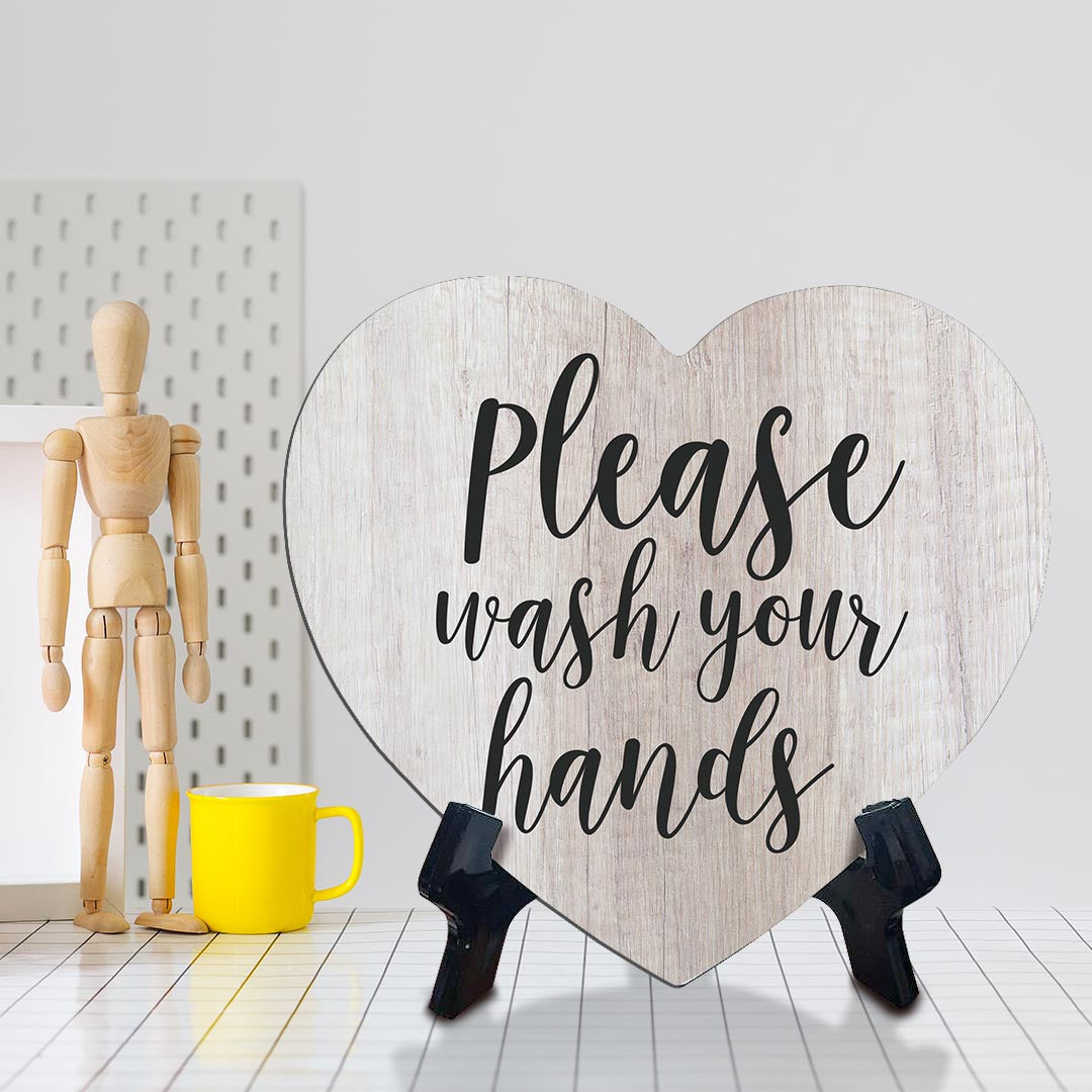 Signs ByLITA Heart Please Wash Your Hands, Wood Color, Table Sign (6"x5")