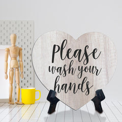 Signs ByLITA Heart Please Wash Your Hands, Wood Color, Table Sign (6"x5")