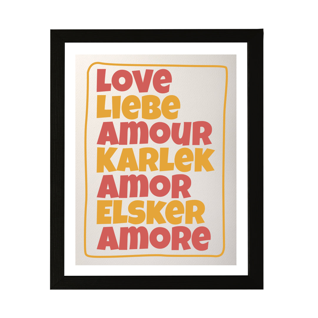 Designs ByLITA Love Liebe Amour Karlek Amor Elsker Amore, Wall Print Art | Funky Home Decor