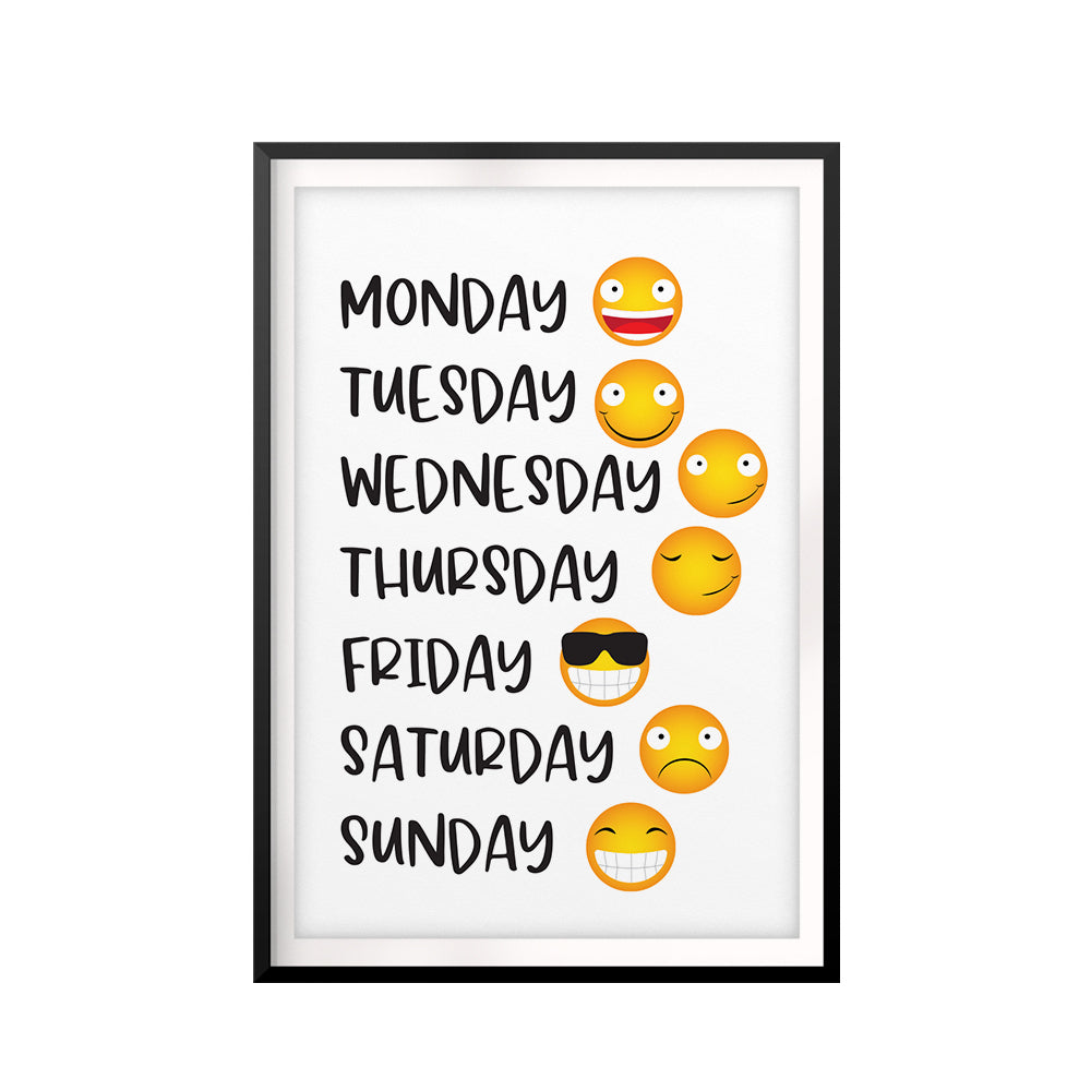 Days Of The Week By Emoji UNFRAMED Print Emoji Wall Art