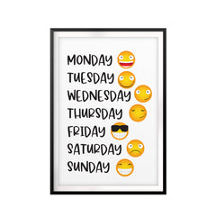 Days Of The Week By Emoji UNFRAMED Print Emoji Wall Art