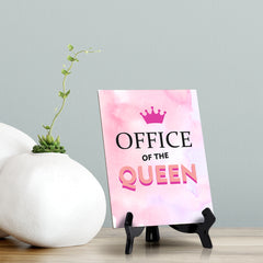 Signs ByLita Office of the Queen, Pink Table Sign With Acrylic Stand (6 x 8")