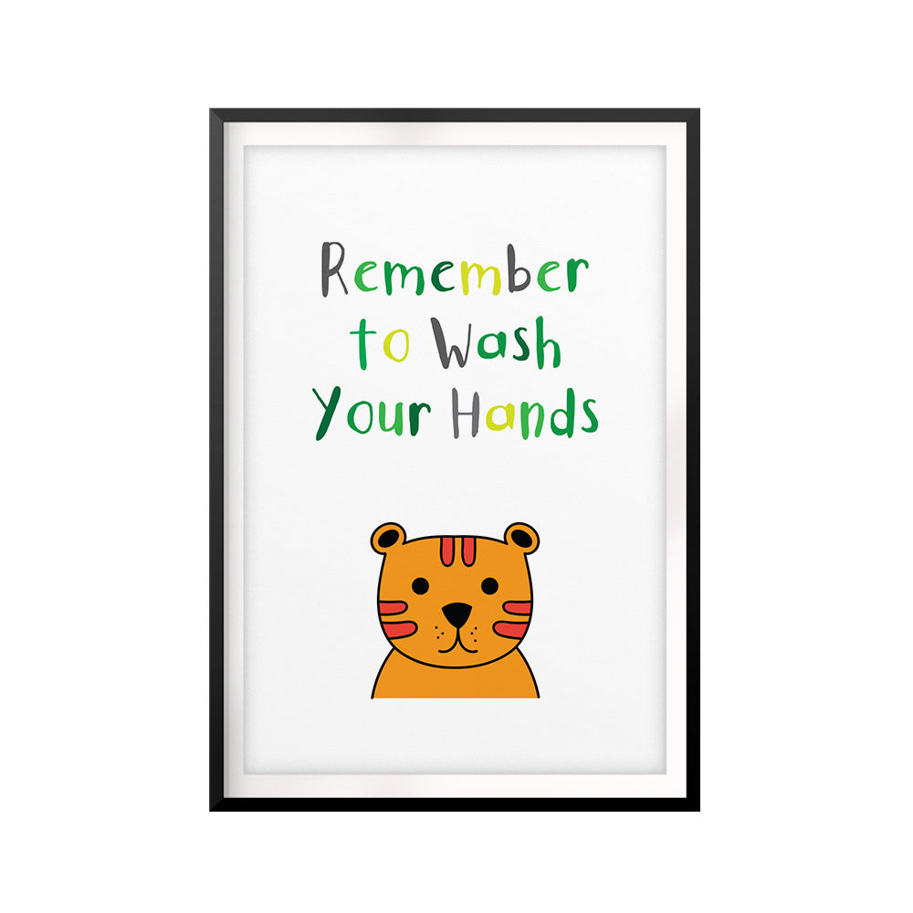 Remember To Wash Your Hands Tiger Cartoon UNFRAMED Print Kids Bathroom Wall Art