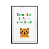 Remember To Wash Your Hands Tiger Cartoon UNFRAMED Print Kids Bathroom Wall Art