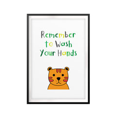 Remember To Wash Your Hands Tiger Cartoon UNFRAMED Print Kids Bathroom Wall Art