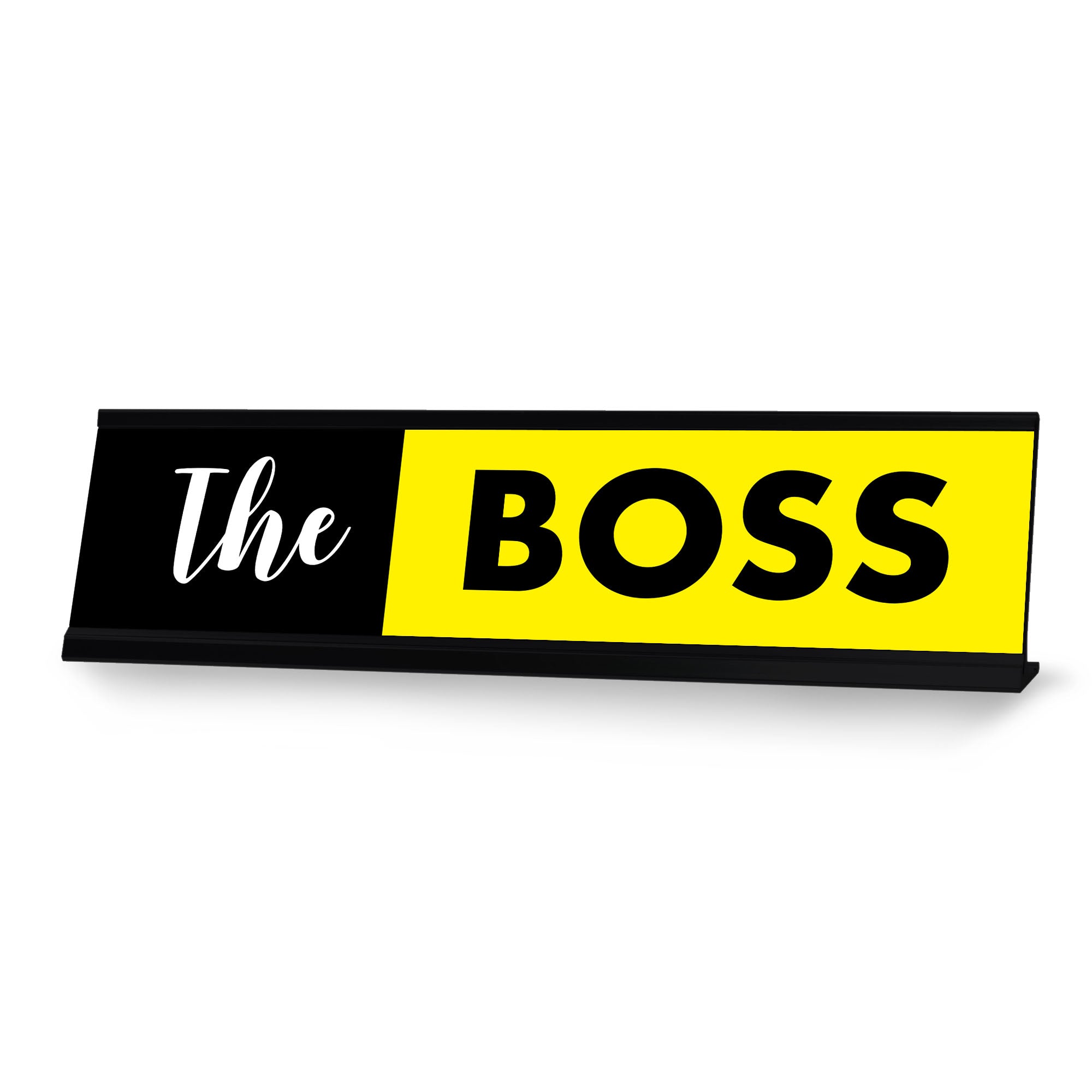 The Boss, Black and Yellow Novelty Office Gift Desk Sign (2 x 8")