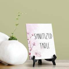 Sanitized Table Table Sign with Easel, Floral Vine Design (6 x 8")