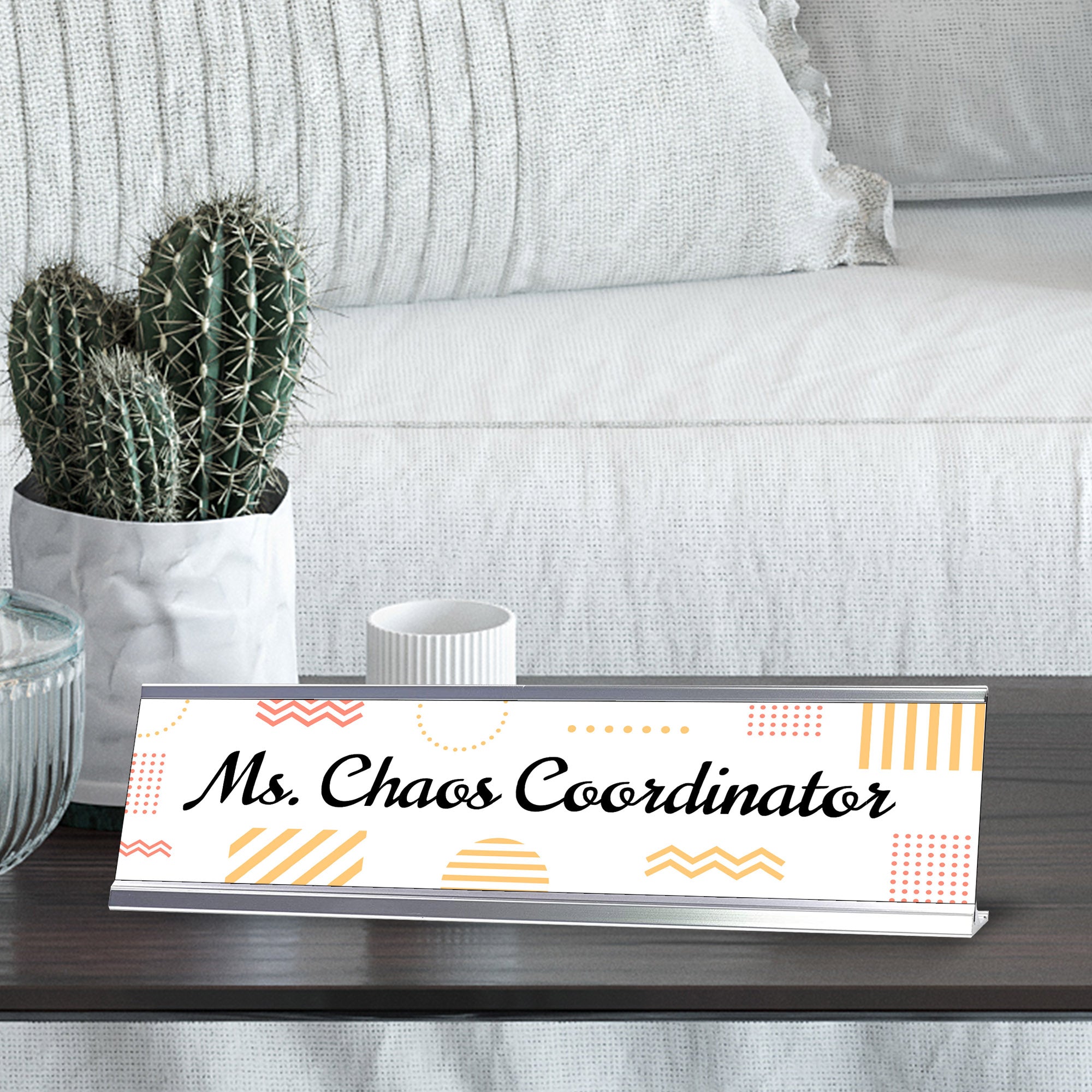 Ms Chaos Coordinator, Geometric Patterns Novelty Office Gift Desk Sign (2 x 8")