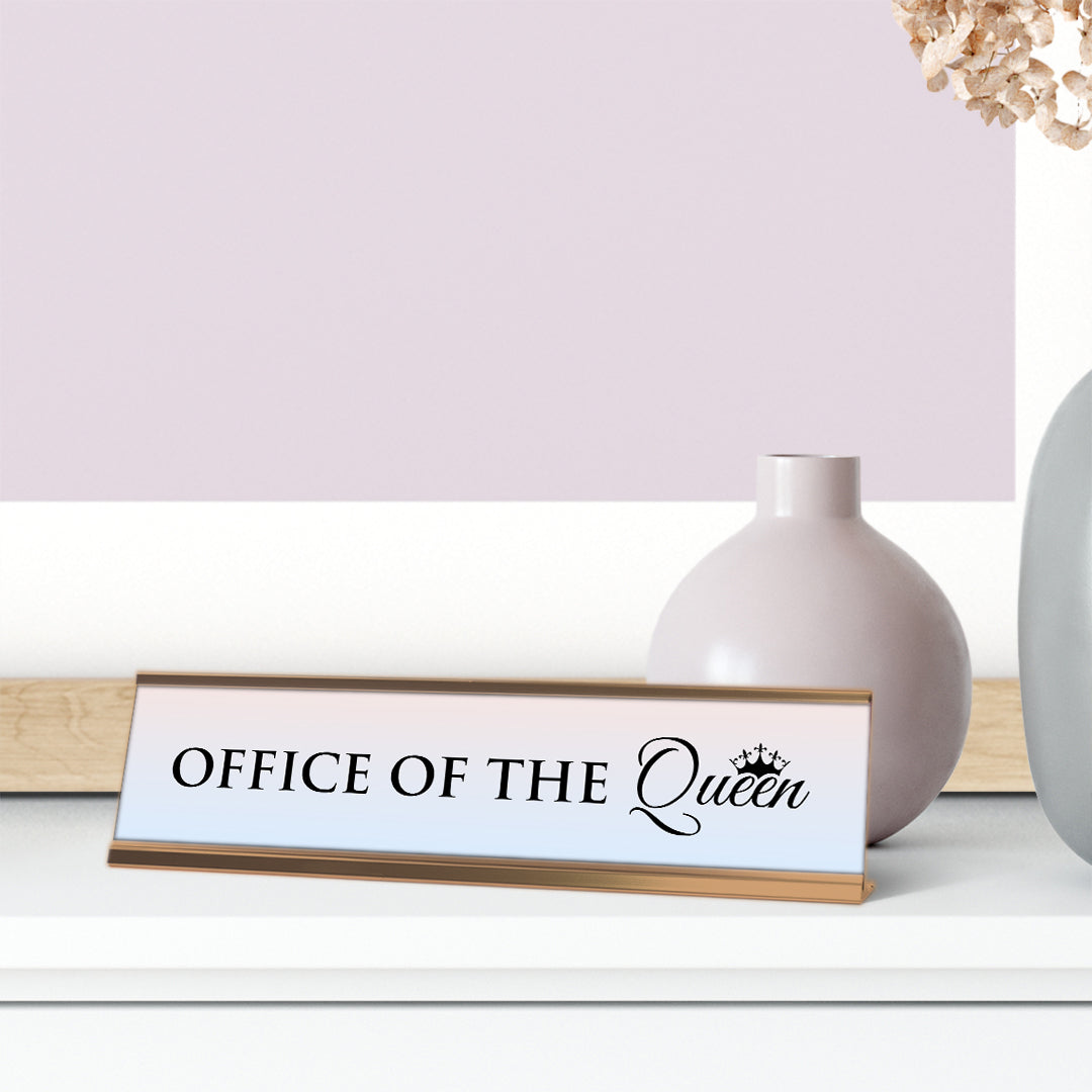 Office of the Queen, Light Lavender Novelty, Rose Gold Frame Novelty Nameplate Desk Sign (2 x 8")