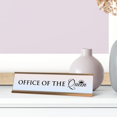 Office of the Queen, Light Lavender Novelty, Rose Gold Frame Novelty Nameplate Desk Sign (2 x 8")