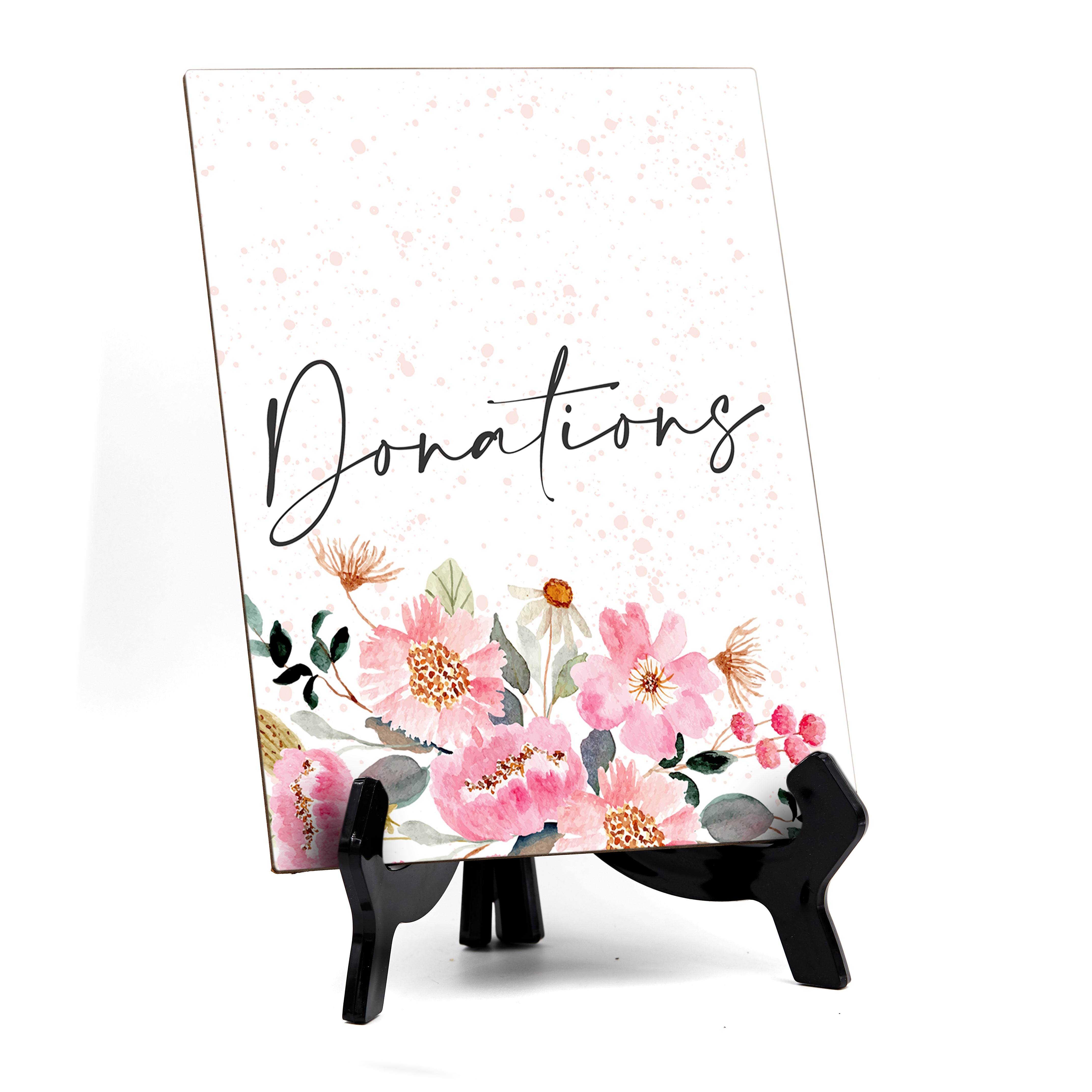 Donations Table Sign, Floral Watercolor Design (6 x 8")