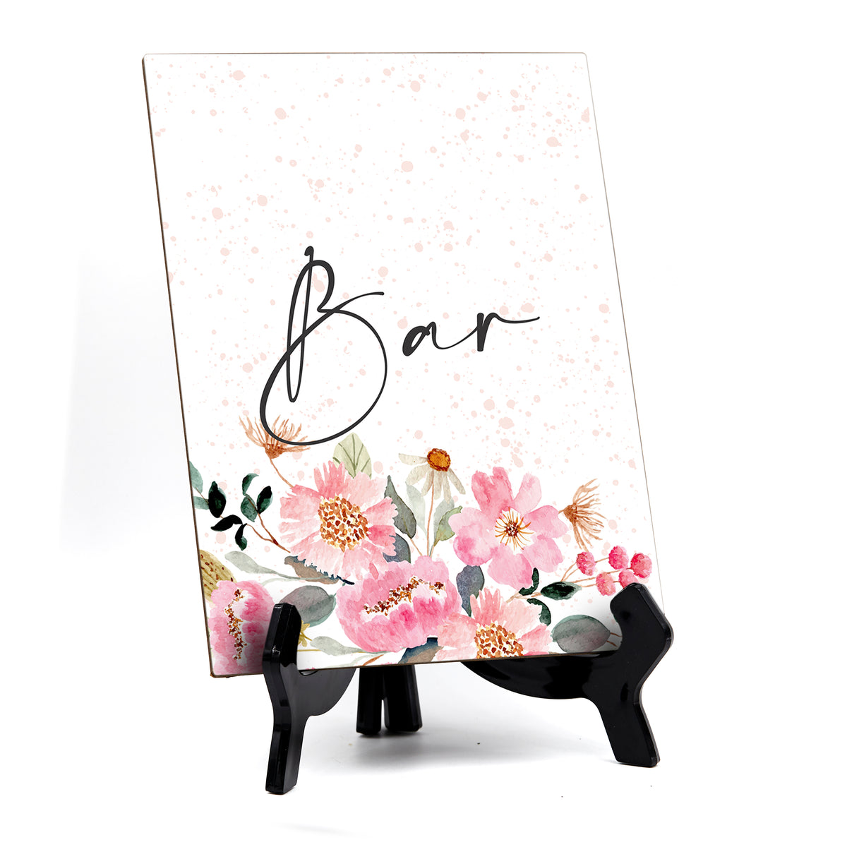 Bar Table Sign with Easel, Floral Watercolor Design (6" x 8")