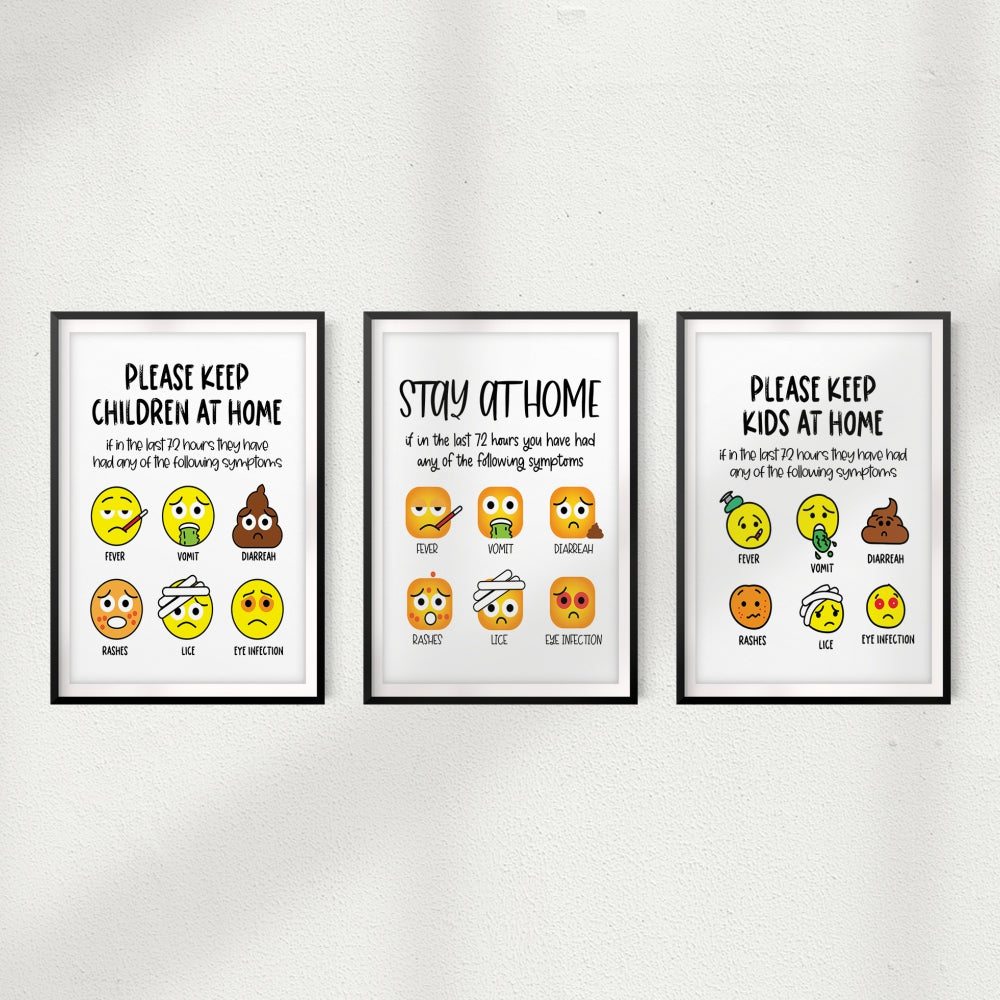 Please Keep Kids At Home Emoji Wall Art UNFRAMED Print (3 Pack)