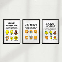 Please Keep Kids At Home Emoji Wall Art UNFRAMED Print (3 Pack)