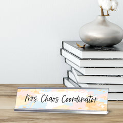Mrs Chaos Coordinator, Light Pastel Novelty Office Gift Desk Sign (2 x 8")