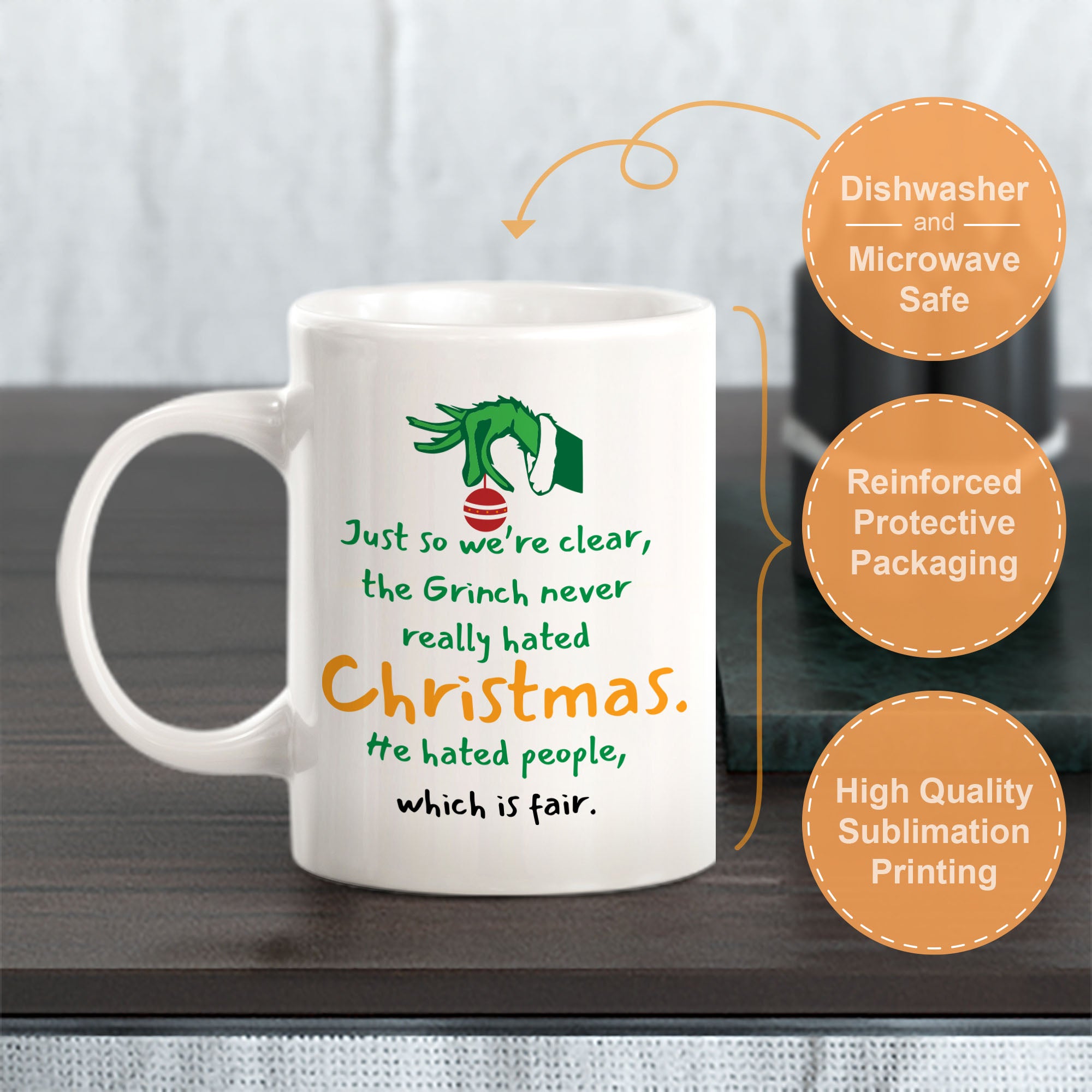 Just So We’re Clear, The Grinch Never Really Hated Christmas. He Hated People, Which Is Fair. Christmas Coffee Mug
