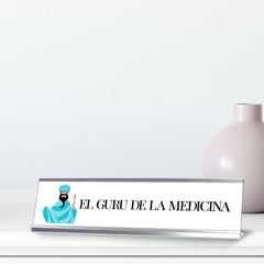 El Guru De La Medicina, Blue Silver Frame Desk Sign (2 x 8")