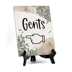 Gents "Hand Pointing Left" Table Sign with Green Leaves Design (6 x 8")