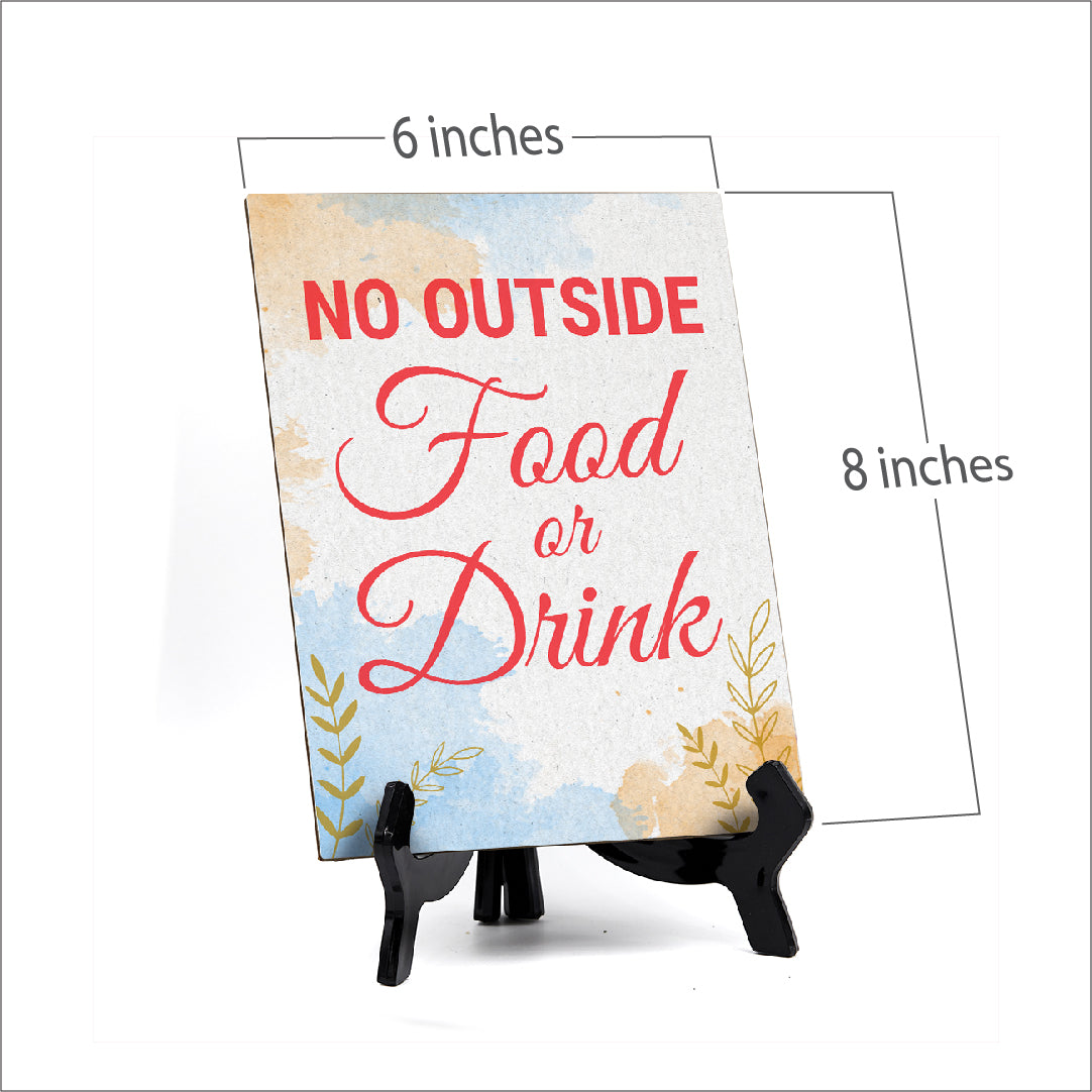 Signs ByLita No Outside Food Or Drink, Blue Watercolor Table Sign (6 x 8")