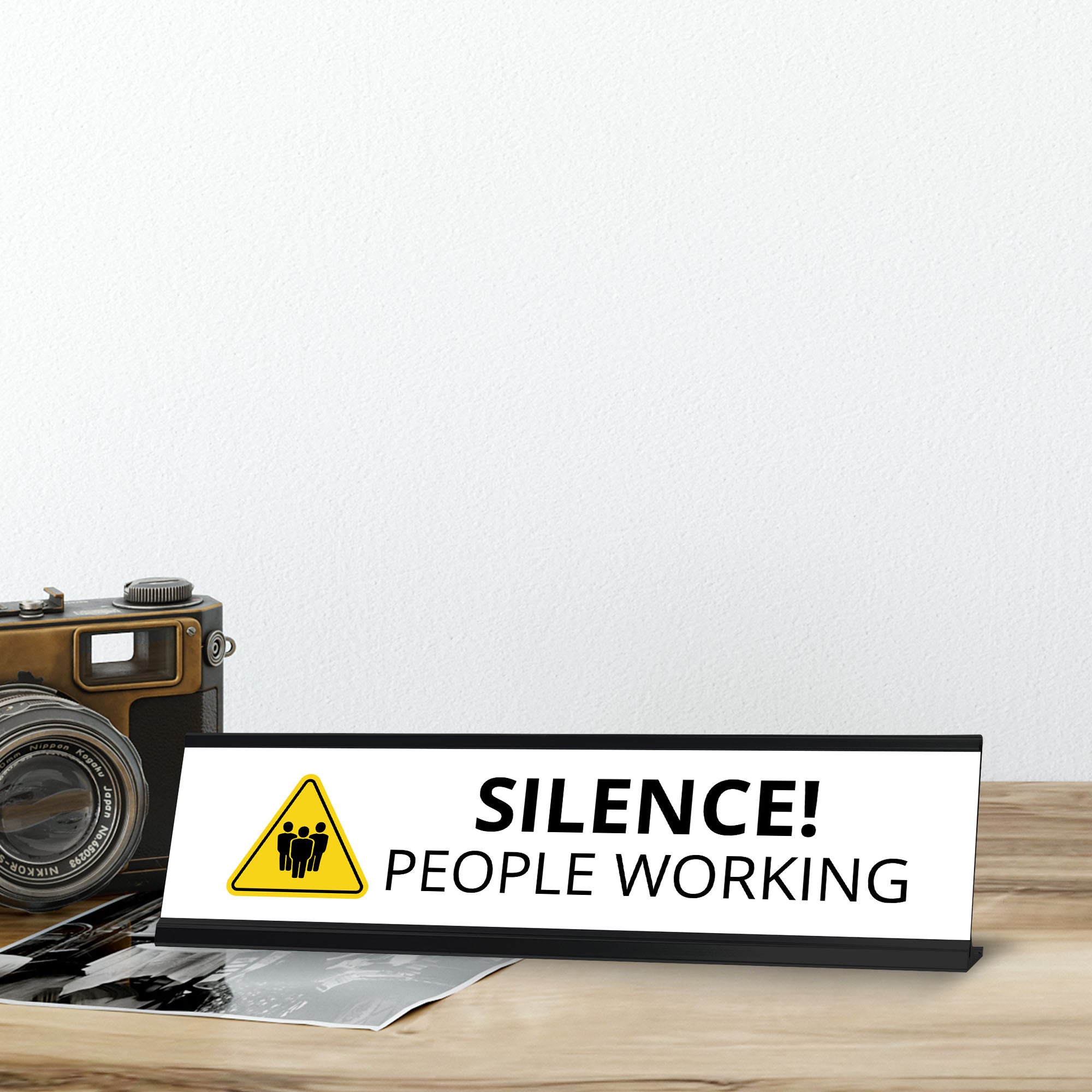 Silence People Working, Black Frame Desk Sign (2x8¨)