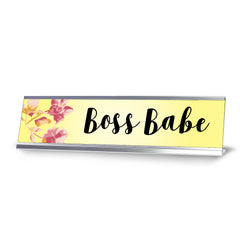 Boss Babe, Yellow Floral Desk Sign (2 x 8")