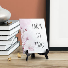 Farm To Table Table Sign with Easel, Floral Vine Design (6 x 8")