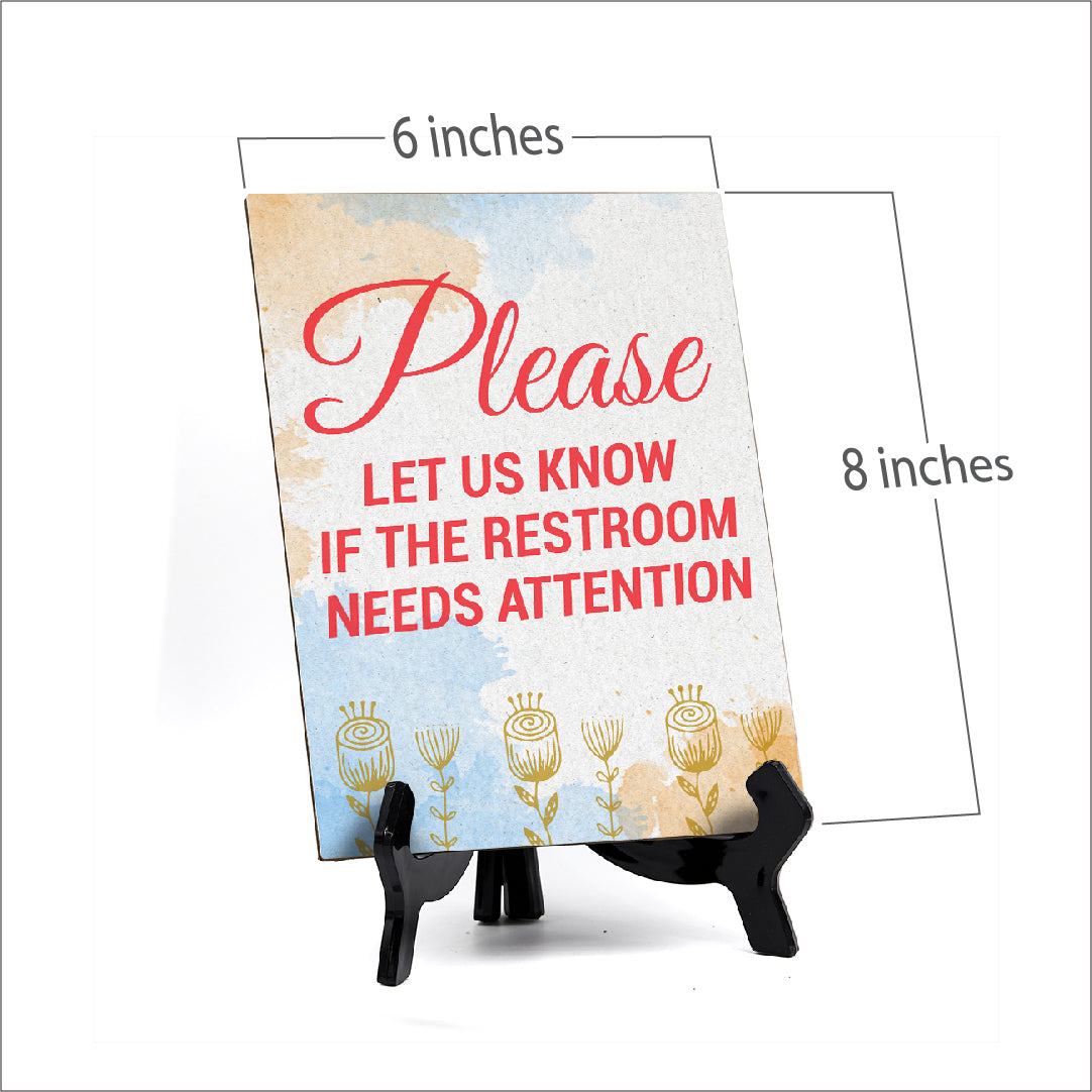 Signs ByLita Please Let Us Know if The Restroom Needs Attention, Blue Watercolor Table Sign (6 x 8")