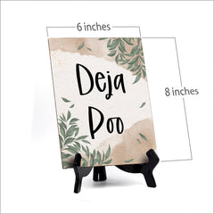 Deja Poo Table Sign with Green Leaves Design (6 x 8")