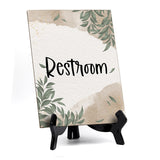 Restroom Table Sign with Green Leaves Design (6 x 8")