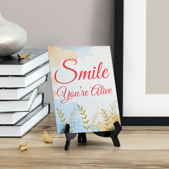 Signs ByLita Smile you're alive, Blue Watercolor Table Sign (6 x 8")