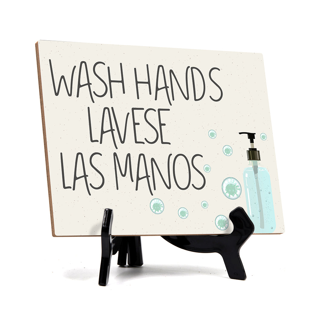 Signs ByLITA Wash Hands Lavese Las Manos, Hygiene Sign, 6" x 8"