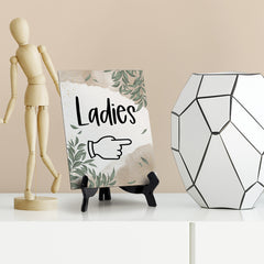 Gents "Hand Pointing Right" Table Sign with Green Leaves Design (6 x 8")